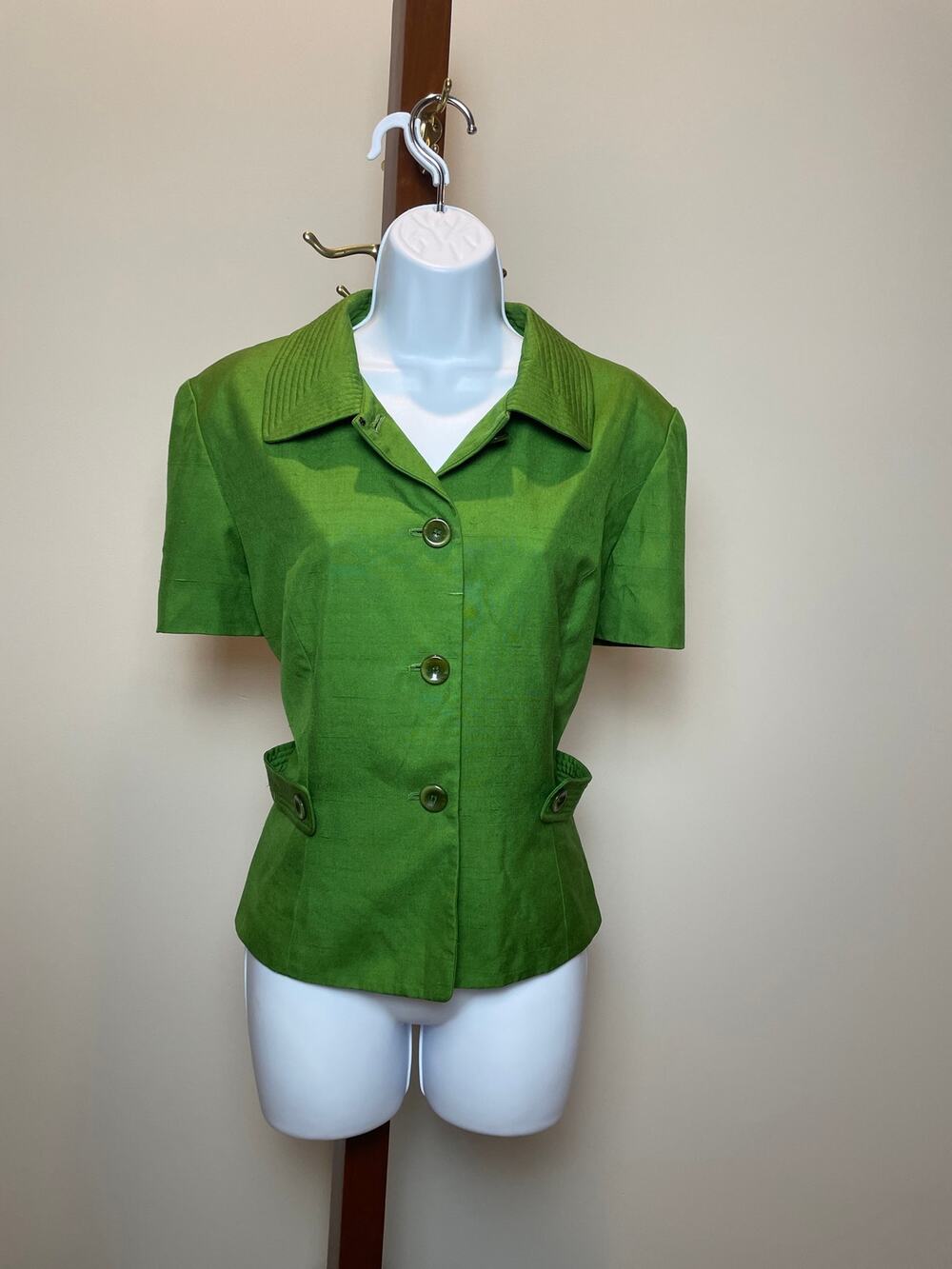 Adrianna Papell 100% Silk Green Short Sleeve Blazer Size 12